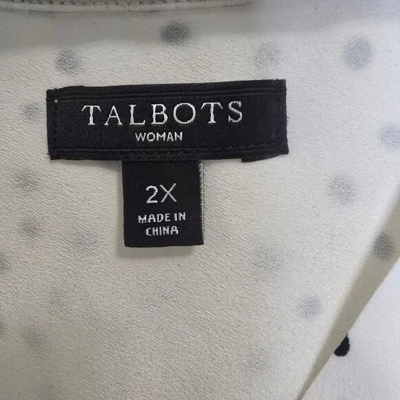 Talbots Women's 2x White Black Polka Dot Blouse Flowy Business Professional - Picture 2 of 9